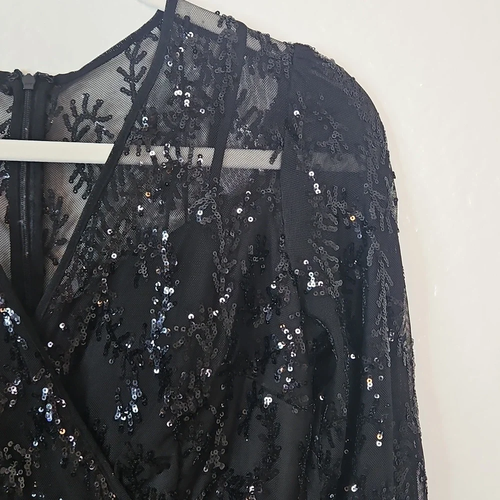 🌟 R&M Richards Petite 6P Black Sequin Long Evening Gown - Picture 8 of 15